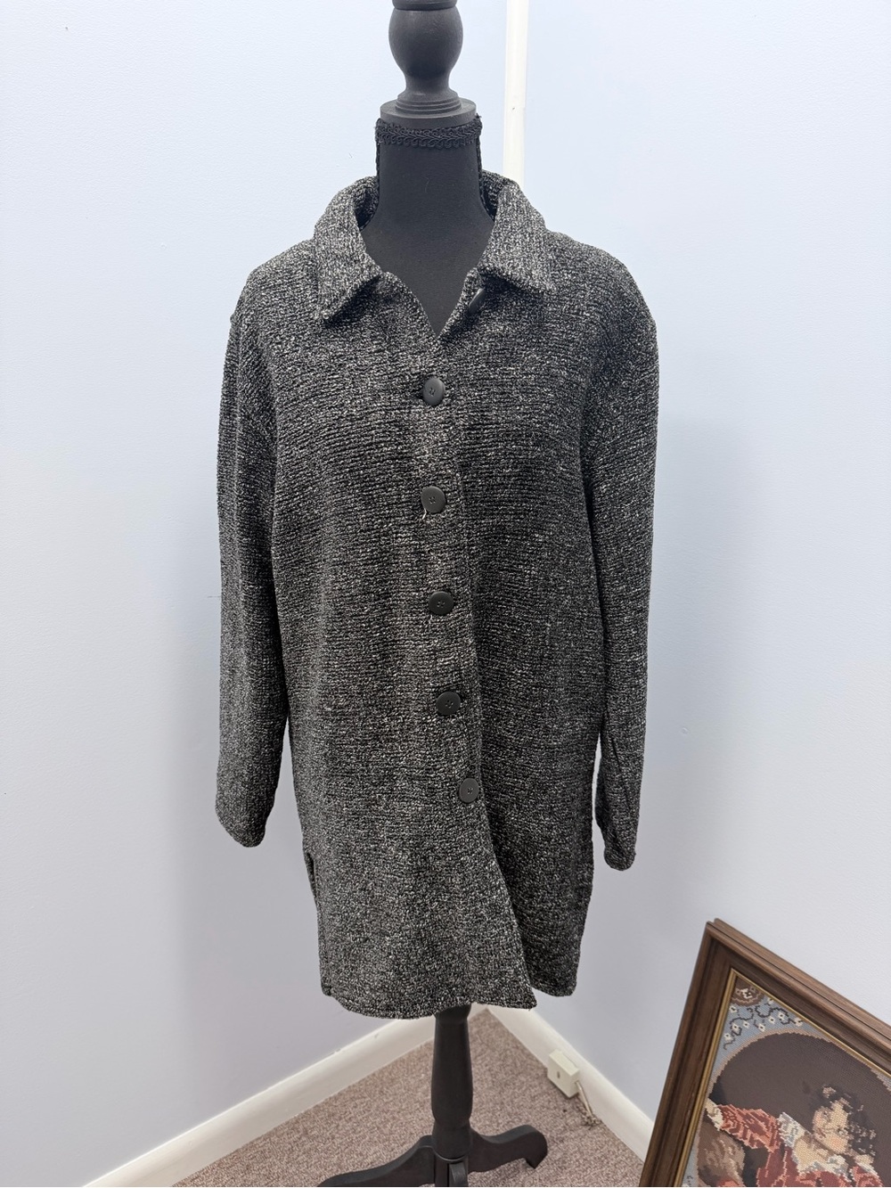 Chico's Heather Charcoal Button-Front Pea Coat